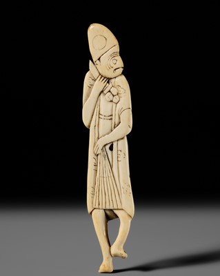 Lot 77 - A LARGE FLAT IVORY NETSUKE OF A MONKEY AS SAMBASO DANCER