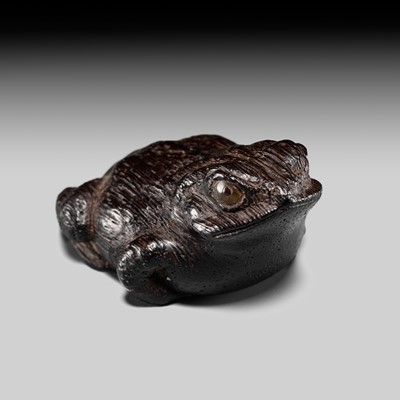Lot 161 - JOSHO: A RARE TAGAYASAN WOOD NETSUKE OF A TOAD