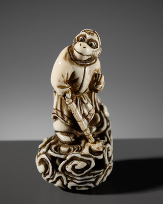 MASATSUGU: A FINE OSAKA SCHOOL IVORY NETSUKE OF THE MONKEY KING SONGOKU
