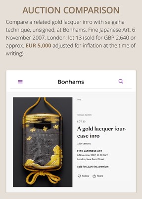 Lot 13 - A FINE ZESHIN-STYLE FOUR-CASE GOLD LACQUER INRO WITH A PINE TREE AND THE FULL MOON