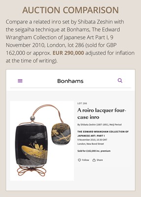 Lot 13 - A FINE ZESHIN-STYLE FOUR-CASE GOLD LACQUER INRO WITH A PINE TREE AND THE FULL MOON