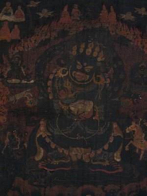 Lot 335 - A BLACK GROUND THANGKA OF PANJARNATA MAHAKALA, TIBET, 18TH CENTURY