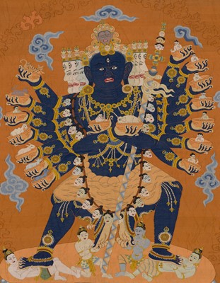 Lot 59 - A SINO-TIBETAN KESI THANGKA OF SHASTRADHARA, THE ‘WEAPON-HOLDING’ HEVAJRA, QING DYNASTY