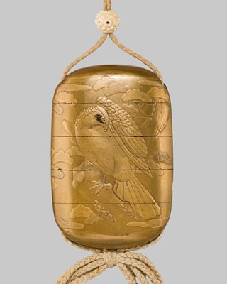 Lot 150 - A FOUR-CASE GOLD-LACQUER INRO DEPICTING AN EAGLE AND A PLOVER