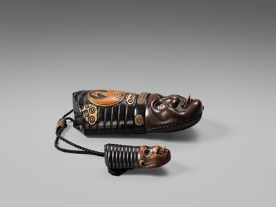 Lot 63 - GYOKUMIN: A MECHANICAL WOOD SAGEMONO SET