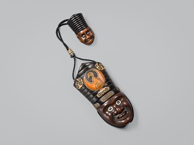 Lot 63 - GYOKUMIN: A MECHANICAL WOOD SAGEMONO SET