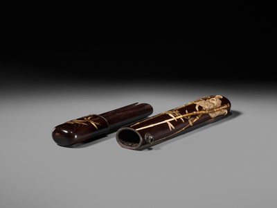 Lot 71 - HASEGAWA IKKO: A SUPERB AND VERY LARGE KISERUZUTSU DEPICTING TIGER AND BAMBOO