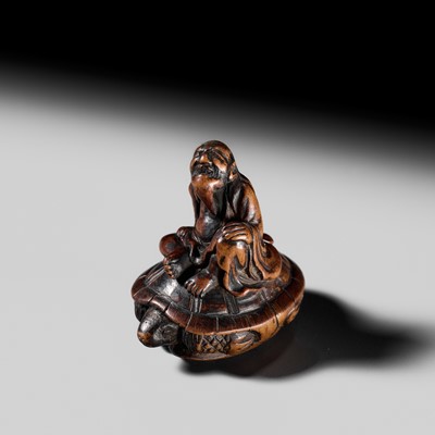 Lot 123 - A SMALL AND FINE WOOD NETSUKE OF URASHIMA TARO