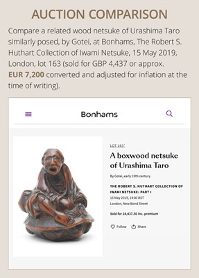 Lot 123 - A SMALL AND FINE WOOD NETSUKE OF URASHIMA TARO