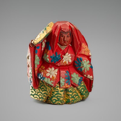 TOEN: A POLYCHROME WOOD NETSUKE OF A NOH ACTOR