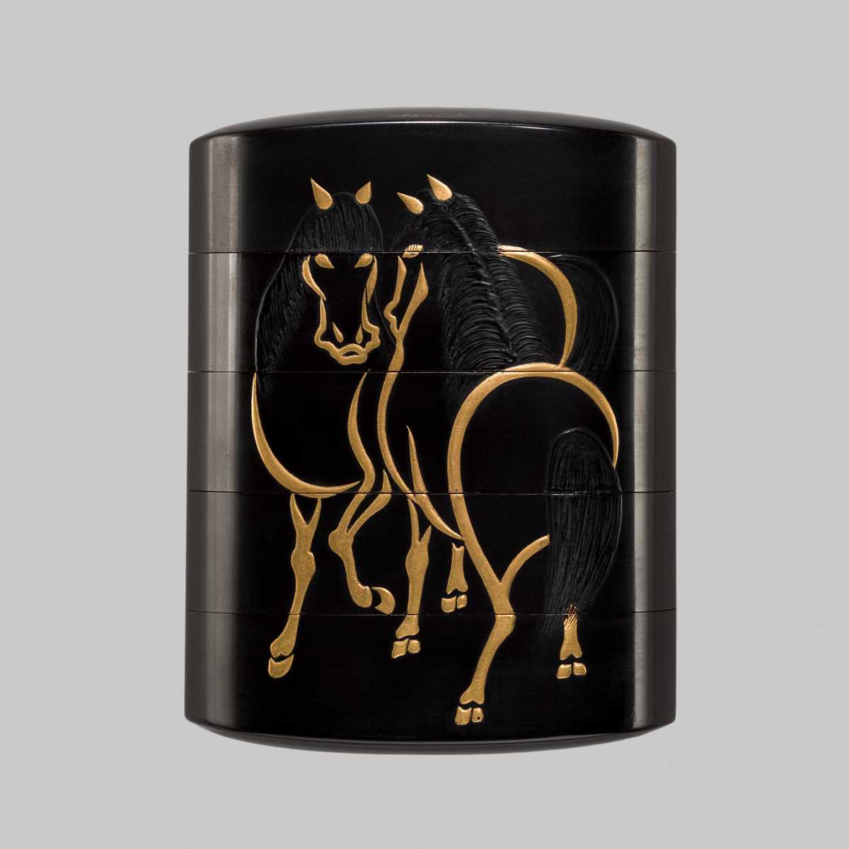 Lot 12 - ZESHIN: A LARGE FOUR-CASE LAQUER INRO WITH HORSES