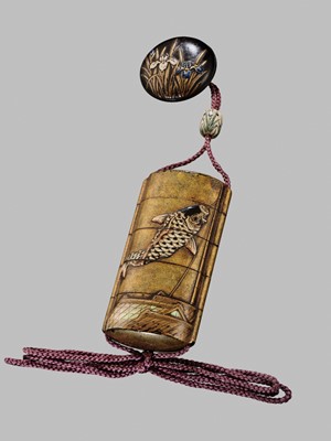 Lot 11 - OGAWA HARITSU: THE ‘F. M. JONAS’ COMPLETE SET OF TWELVE INRO WITH MATCHING OJIME AND NETSUKE REPRESENTING THE TWELVE MONTHS