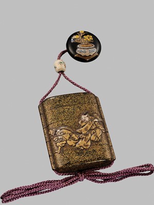 Lot 11 - OGAWA HARITSU: THE ‘F. M. JONAS’ COMPLETE SET OF TWELVE INRO WITH MATCHING OJIME AND NETSUKE REPRESENTING THE TWELVE MONTHS