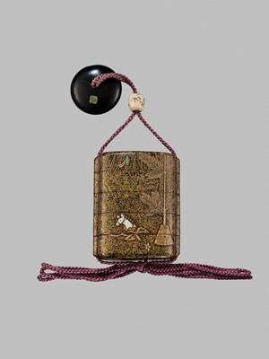 Lot 11 - OGAWA HARITSU: THE ‘F. M. JONAS’ COMPLETE SET OF TWELVE INRO WITH MATCHING OJIME AND NETSUKE REPRESENTING THE TWELVE MONTHS