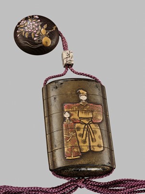 Lot 11 - OGAWA HARITSU: THE ‘F. M. JONAS’ COMPLETE SET OF TWELVE INRO WITH MATCHING OJIME AND NETSUKE REPRESENTING THE TWELVE MONTHS