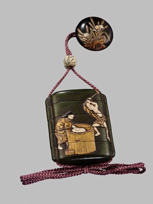 Lot 11 - OGAWA HARITSU: THE ‘F. M. JONAS’ COMPLETE SET OF TWELVE INRO WITH MATCHING OJIME AND NETSUKE REPRESENTING THE TWELVE MONTHS