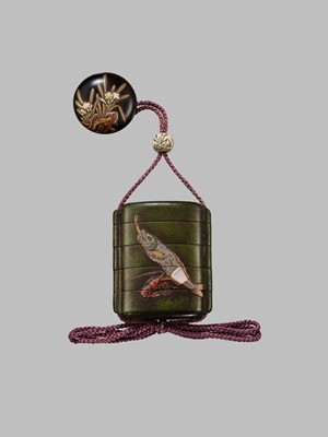 Lot 11 - OGAWA HARITSU: THE ‘F. M. JONAS’ COMPLETE SET OF TWELVE INRO WITH MATCHING OJIME AND NETSUKE REPRESENTING THE TWELVE MONTHS