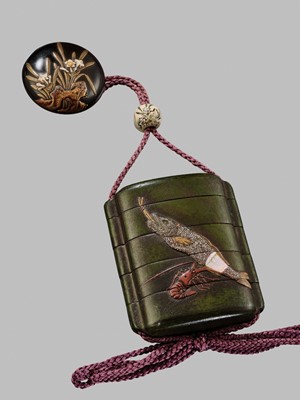 Lot 11 - OGAWA HARITSU: THE ‘F. M. JONAS’ COMPLETE SET OF TWELVE INRO WITH MATCHING OJIME AND NETSUKE REPRESENTING THE TWELVE MONTHS