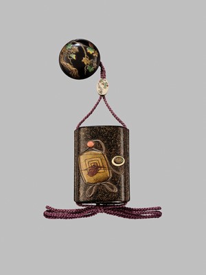 Lot 11 - OGAWA HARITSU: THE ‘F. M. JONAS’ COMPLETE SET OF TWELVE INRO WITH MATCHING OJIME AND NETSUKE REPRESENTING THE TWELVE MONTHS