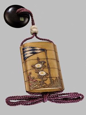 Lot 11 - OGAWA HARITSU: THE ‘F. M. JONAS’ COMPLETE SET OF TWELVE INRO WITH MATCHING OJIME AND NETSUKE REPRESENTING THE TWELVE MONTHS