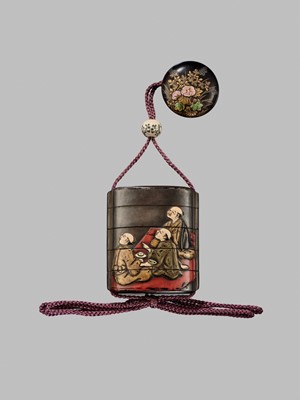 Lot 11 - OGAWA HARITSU: THE ‘F. M. JONAS’ COMPLETE SET OF TWELVE INRO WITH MATCHING OJIME AND NETSUKE REPRESENTING THE TWELVE MONTHS