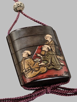 Lot 11 - OGAWA HARITSU: THE ‘F. M. JONAS’ COMPLETE SET OF TWELVE INRO WITH MATCHING OJIME AND NETSUKE REPRESENTING THE TWELVE MONTHS
