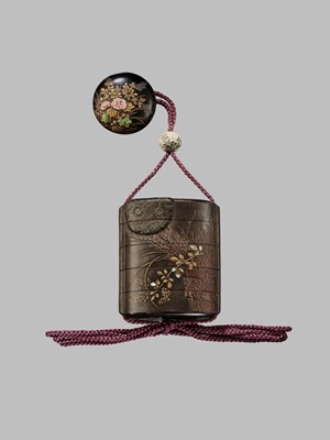 Lot 11 - OGAWA HARITSU: THE ‘F. M. JONAS’ COMPLETE SET OF TWELVE INRO WITH MATCHING OJIME AND NETSUKE REPRESENTING THE TWELVE MONTHS
