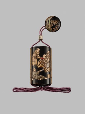 Lot 11 - OGAWA HARITSU: THE ‘F. M. JONAS’ COMPLETE SET OF TWELVE INRO WITH MATCHING OJIME AND NETSUKE REPRESENTING THE TWELVE MONTHS