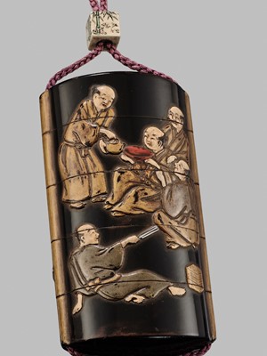 Lot 11 - OGAWA HARITSU: THE ‘F. M. JONAS’ COMPLETE SET OF TWELVE INRO WITH MATCHING OJIME AND NETSUKE REPRESENTING THE TWELVE MONTHS