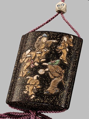 Lot 11 - OGAWA HARITSU: THE ‘F. M. JONAS’ COMPLETE SET OF TWELVE INRO WITH MATCHING OJIME AND NETSUKE REPRESENTING THE TWELVE MONTHS