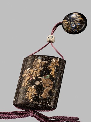 Lot 11 - OGAWA HARITSU: THE ‘F. M. JONAS’ COMPLETE SET OF TWELVE INRO WITH MATCHING OJIME AND NETSUKE REPRESENTING THE TWELVE MONTHS