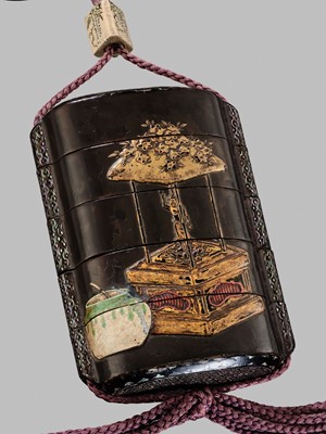 Lot 11 - OGAWA HARITSU: THE ‘F. M. JONAS’ COMPLETE SET OF TWELVE INRO WITH MATCHING OJIME AND NETSUKE REPRESENTING THE TWELVE MONTHS