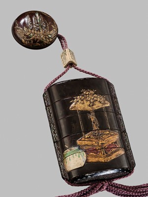 Lot 11 - OGAWA HARITSU: THE ‘F. M. JONAS’ COMPLETE SET OF TWELVE INRO WITH MATCHING OJIME AND NETSUKE REPRESENTING THE TWELVE MONTHS