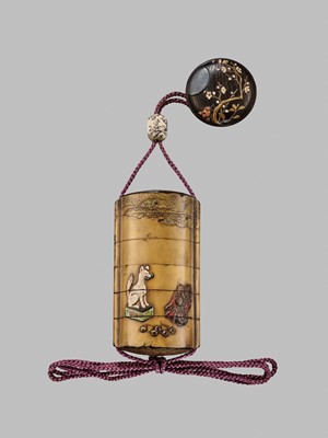 Lot 11 - OGAWA HARITSU: THE ‘F. M. JONAS’ COMPLETE SET OF TWELVE INRO WITH MATCHING OJIME AND NETSUKE REPRESENTING THE TWELVE MONTHS