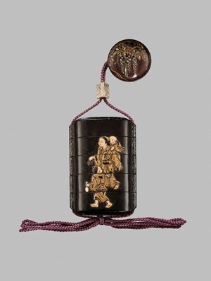 Lot 11 - OGAWA HARITSU: THE ‘F. M. JONAS’ COMPLETE SET OF TWELVE INRO WITH MATCHING OJIME AND NETSUKE REPRESENTING THE TWELVE MONTHS