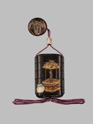 Lot 11 - OGAWA HARITSU: THE ‘F. M. JONAS’ COMPLETE SET OF TWELVE INRO WITH MATCHING OJIME AND NETSUKE REPRESENTING THE TWELVE MONTHS