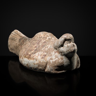 Lot 212 - AN UNUSUAL PAINTED POTTERY TOMB FIGURE OF AN ANTHROPOMORPHIC FISH, TANG DYNASTY