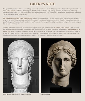 Lot 66 - AN IMPORTANT ROMAN MARBLE HEAD OF JUNO, CIRCA 2ND CENTURY AD