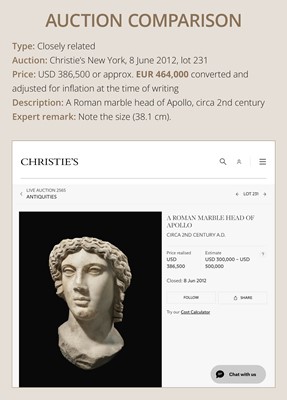 Lot 66 - AN IMPORTANT ROMAN MARBLE HEAD OF JUNO, CIRCA 2ND CENTURY AD