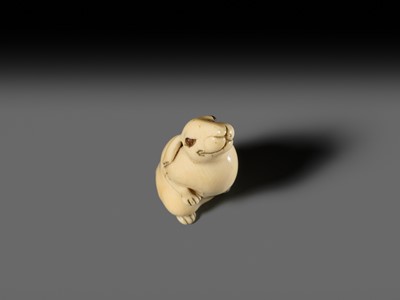 Lot 118 - A CHARMING AND UNUSUAL IVORY NETSUKE OF A HARE