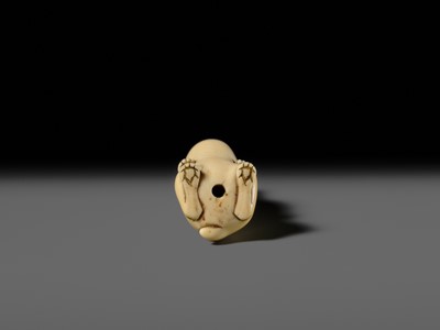 Lot 118 - A CHARMING AND UNUSUAL IVORY NETSUKE OF A HARE