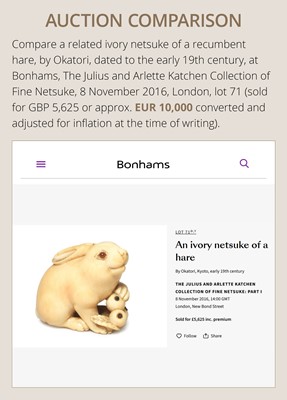 Lot 118 - A CHARMING AND UNUSUAL IVORY NETSUKE OF A HARE