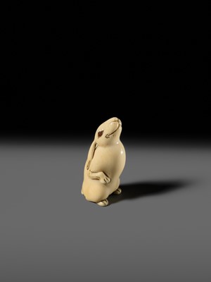Lot 118 - A CHARMING AND UNUSUAL IVORY NETSUKE OF A HARE