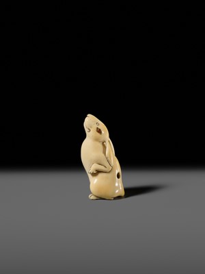 Lot 118 - A CHARMING AND UNUSUAL IVORY NETSUKE OF A HARE