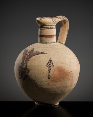 Lot 108 - A BICHROME POTTERY ‘LOTUS BLOSSOM’ OINOCHOE, CYPRO-ARCHAIC I PERIOD