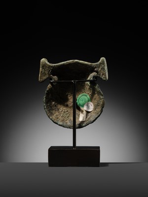 Lot 78 - A GREEK BRONZE MASK OF SILENUS, CIRCA EARLY 5TH CENTURY BC