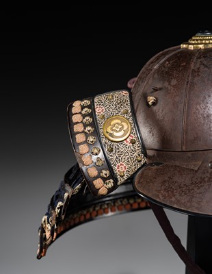 A FINE RUSSET-IRON SUJIBACHI KABUTO WITH SETTSU-IKEDA CLAN MON