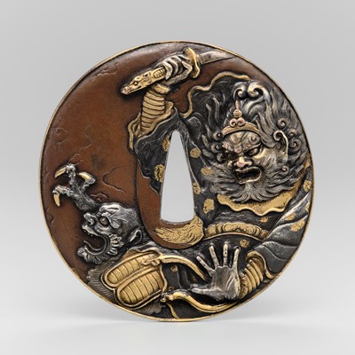 Lot 88 - SEISHU: A FINE BAKUMATSU SUAKA TSUBA WITH SHOKI AND ONI