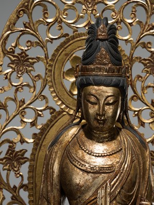 A LARGE GILT-LACQUERED WOOD FIGURE OF AMIDA NYORAI