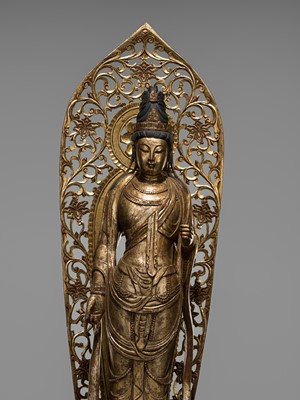 Lot 66 - A LARGE GILT-LACQUERED WOOD FIGURE OF AMIDA NYORAI